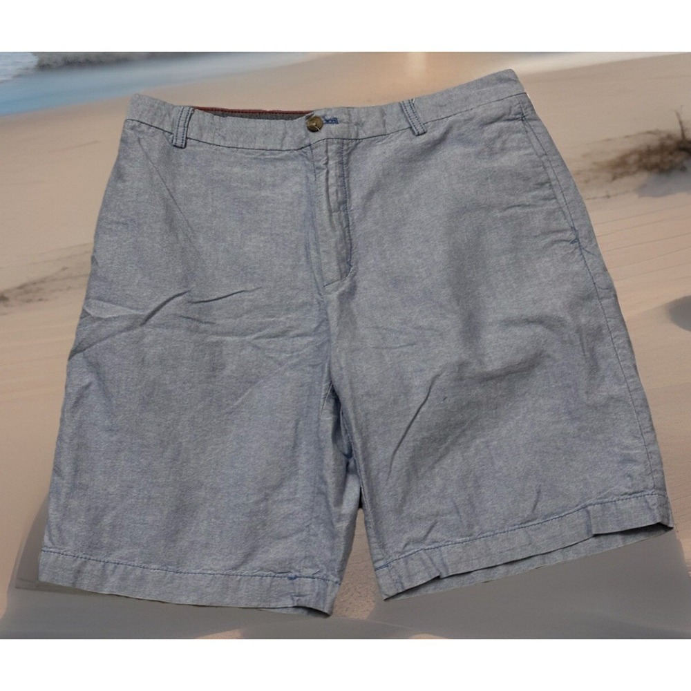 Izod Mens 33 x 10 Blue 100% Cotton Flat Front Shorts Preppy Casual